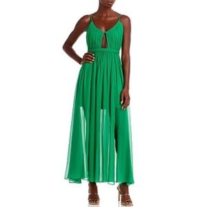 Alice + Olivia Tamar Cutout Silk Chiffon Maxi Dress in Green